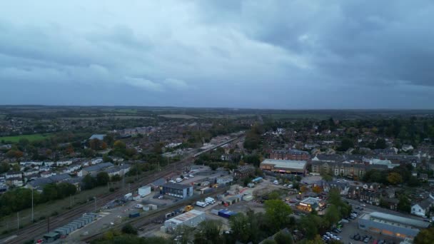 Φωτίστηκε Πόλη Χίτσιν Της Αγγλίας Συνελήφθη Την Κάμερα Του Drone — Αρχείο Βίντεο
