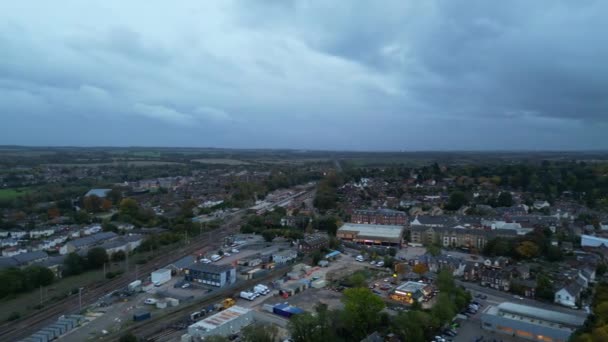 Hitchin Town Illuminata Inghilterra Catturato Con Macchina Fotografica Del Drone — Video Stock