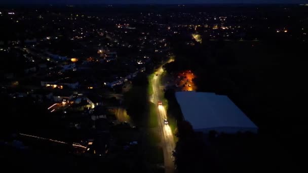 Освітлене Місто Гітчін Англії Захоплений Камерою Дронів Вечірній Час Жовтня — стокове відео
