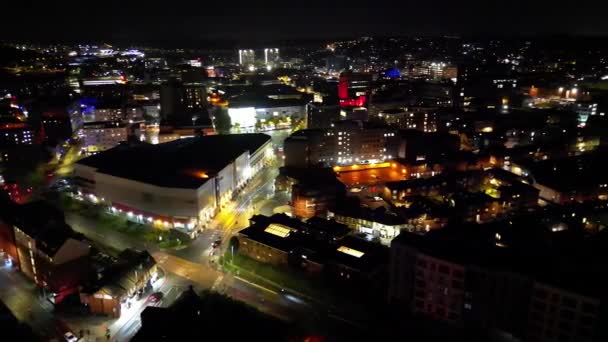 Aydınlanmış Luton Şehri Nin Açık Hava Gecesi Hava Görüntüsü Kasım — Stok video