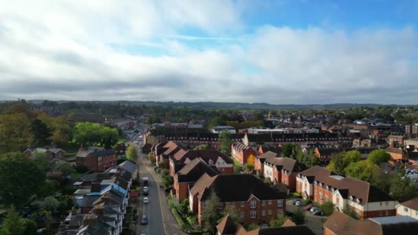 Filmagem Aérea Das Casas Residenciais Distrito Cidade Central Hitchin Inglaterra — Vídeo de Stock