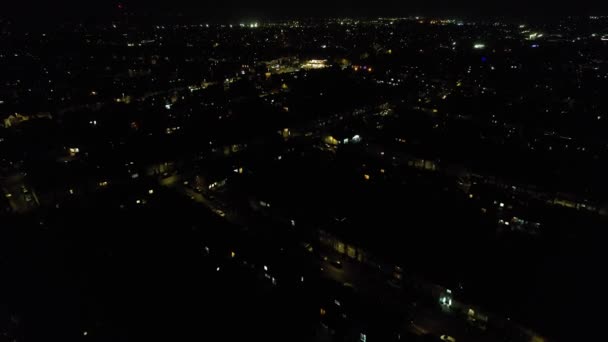 High Angle View Illuminated Roads Residential District Central Luton Town — Stockvideo