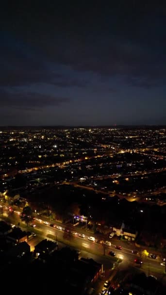 High Angle View Illuminated Roads Residential District Central Luton Town — Wideo stockowe