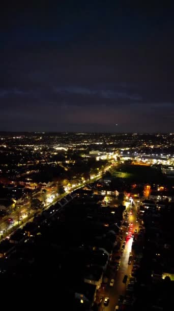 High Angle View Illuminated Roads Residential District Central Luton Town — Wideo stockowe