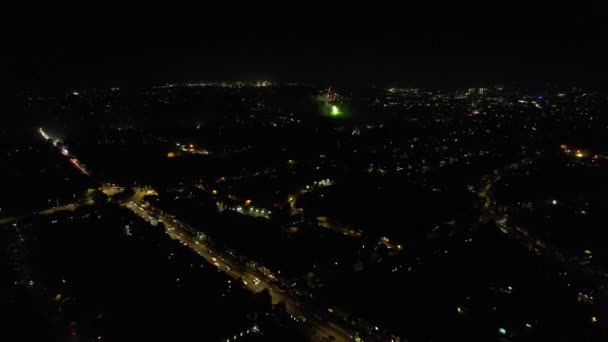 High Angle View Illuminated Roads Residential District Central Luton Town — Stock video