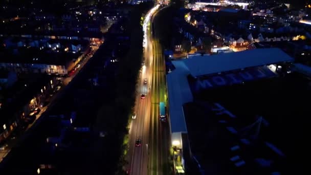 High Angle View Illuminated Roads Residential District Central Luton Town — Vídeo de Stock