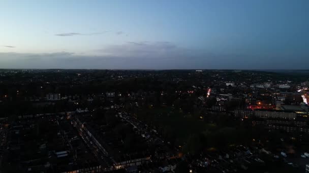 High Angle View Illuminated Roads Residential District Central Luton Town — Stok Video