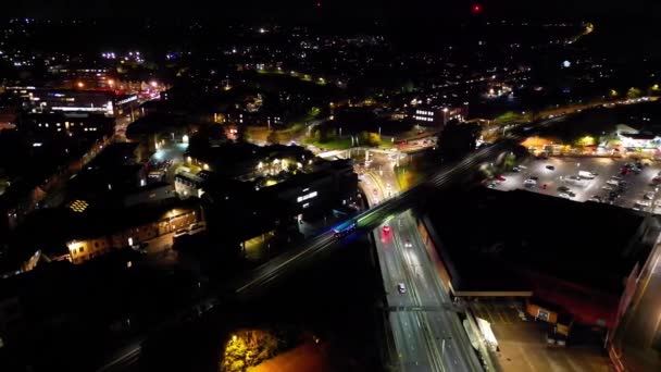 Vista Alto Angolo Delle Strade Illuminate Del Quartiere Residenziale Central — Video Stock