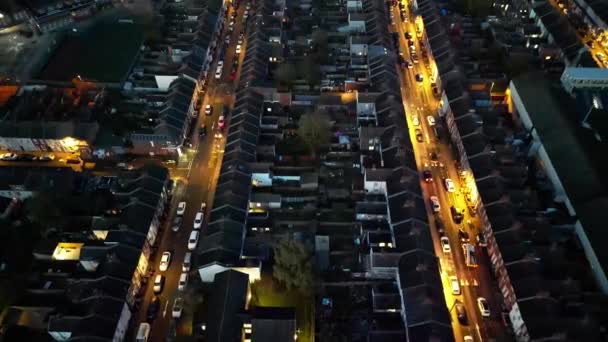 Vue Angle Élevé Des Routes Éclairées Quartier Résidentiel Central Luton — Video