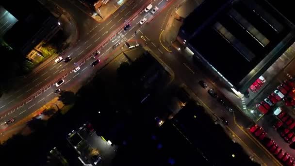 Gece Boyunca Ngiltere Nin Luton Şehrinin Aydınlanmış Yolları Konut Bölgesi — Stok video