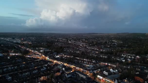 Vista Aérea Estradas Iluminadas Distrito Residencial Cidade Central Luton Inglaterra — Vídeo de Stock