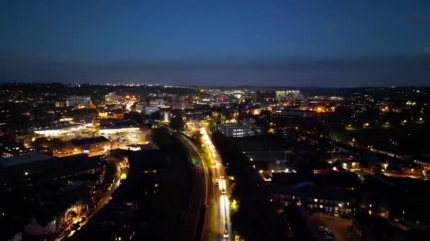 High Angle Footage Illuminated Roads Residential District Central Luton Town — Stok Video