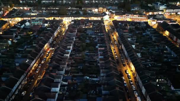 Video Alto Angolo Strade Illuminate Quartiere Residenziale Central Luton Town — Video Stock