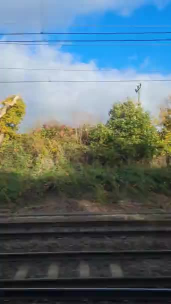Window Seat View Train Moving Fast Next Station London Train — Stock Video