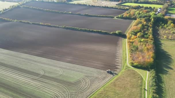 High Angle Footage Countryside Agricultural Farm Paysage Letchworth Garden Ville — Video
