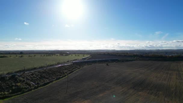 High Angle Footage Countryside Agricultural Farm Landscape Letchworth Garden City — Vídeo de stock