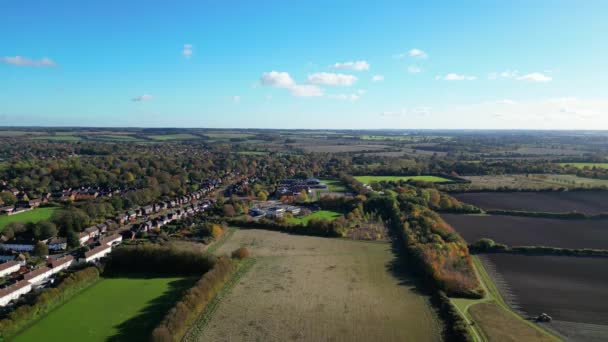 High Angle Footage Countryside Agricultural Farm Landscape Letchworth Garden City — Stock Video