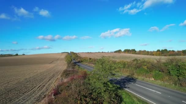 Vysoký Úhel Záběru British Road Passing Countryside Letchworth Anglie Velká — Stock video