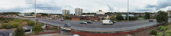 stock image Beautiful Aerial Wide Angle Panoramic View of Central Luton City and Its Buildings