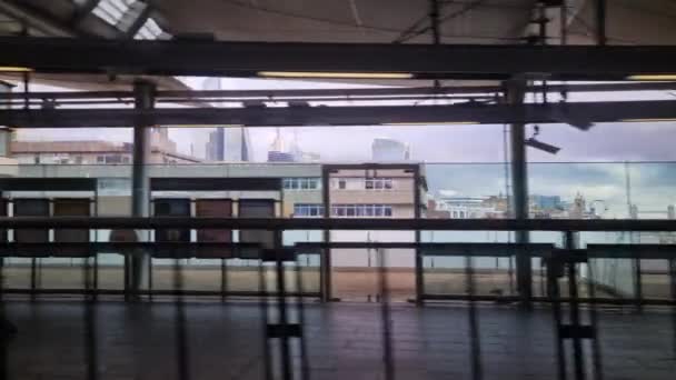 Window Seat View Train Moving Fast Next Station London Train Royalty Free Stock Footage