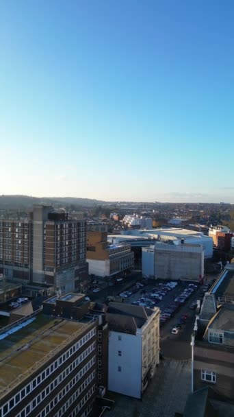 High Angle Footage Downtown Central Luton City Buildings Sunset England — Video