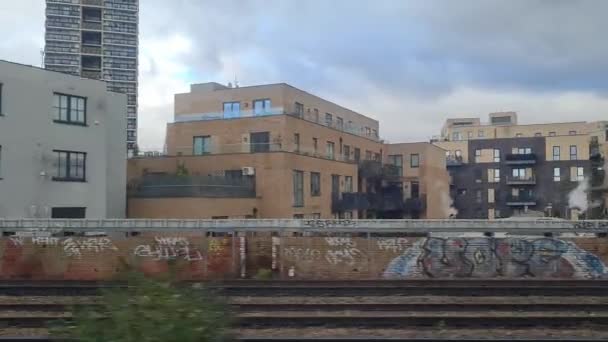 Side View Moving Train Fast Train England Moving London City — Stock video