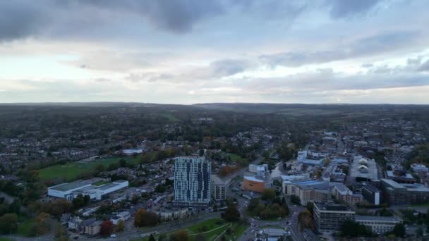 Luchtfoto Van Central Hemel Hempstead Town England Tijdens Bewolkte Winderige — Stockvideo