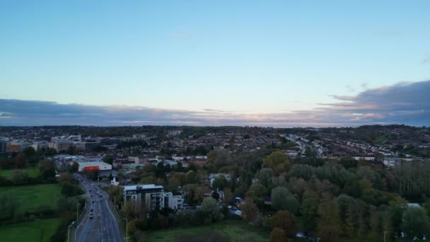 Vista Aérea Del Centro Iluminado Hemel Hempstead City England Filmación — Vídeos de Stock