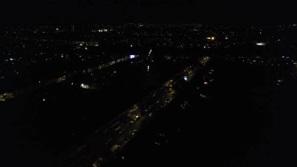 Aerial View Illuminated City Dark Night Live Fireworks Bonfire Night — Stock video