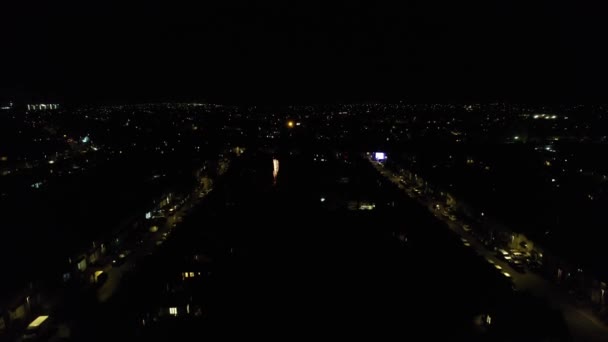 Aerial View Illuminated City Dark Night Live Fireworks Bonfire Night — Vídeo de Stock