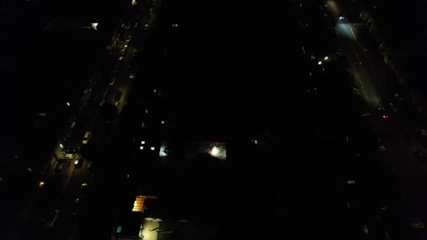Vue Aérienne Ville Illuminée Pendant Nuit Sombre Des Feux Artifice — Video