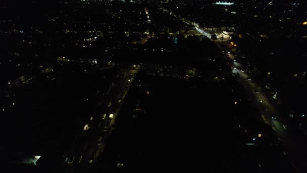 Luchtfoto Van Verlichte Stad Tijdens Donkere Nacht Live Vuurwerk Bonfire — Stockvideo