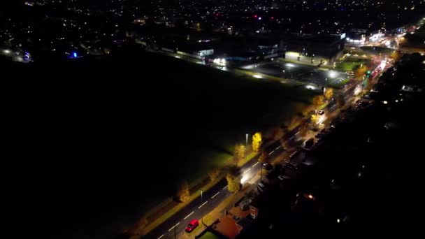Vue Aérienne Route Illuminée Rond Point Circulation Barnfield College East — Video