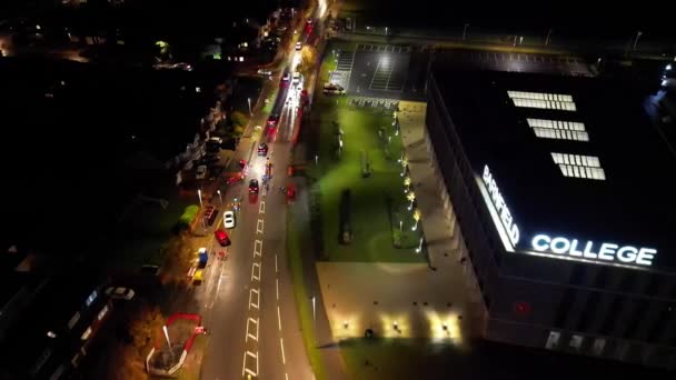 Aerial View Illuminated Road Traffic Roundabout Barnfield College East Luton — Stock Video