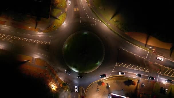 Widok Lotu Ptaka Illuminated Road Traffic Roundabout Barnfield College East — Wideo stockowe