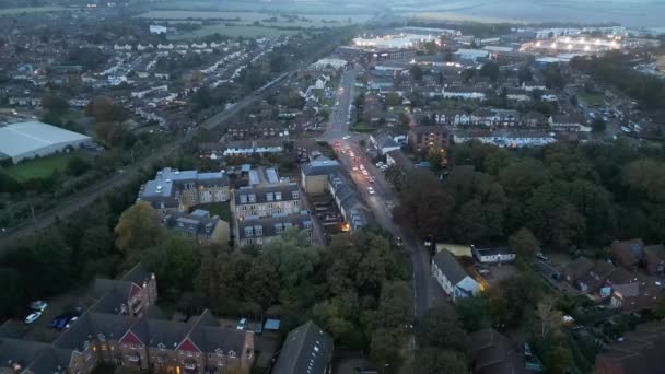 Aerial Footage Illuminated Hitchin Town England Ночное Время Октября 2023 — стоковое видео