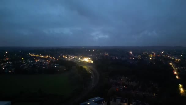 Аерофотозйомка Ілюмінованого Міста Гітчін Англії Вночі Жовтня 2023 Року — стокове відео