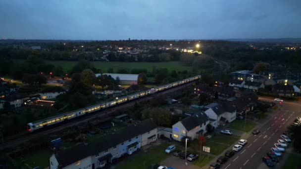 Luchtfoto Van Verlichte Hitchin Town England Verenigd Koninkrijk Tijdens Nacht — Stockvideo