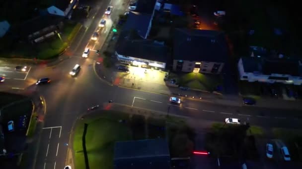Gece Boyunca Ngiltere Nin Aydınlanmış Hitchin Kasabası Nın Hava Görüntüleri — Stok video