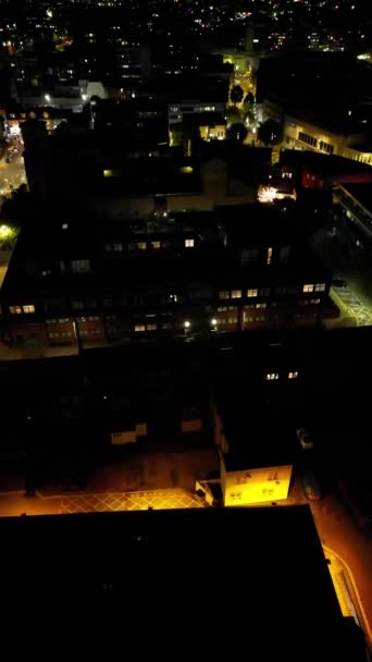 Luchtfoto Van British City Tijdens Koude Nacht Luton Engeland Verenigd — Stockvideo