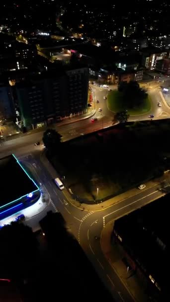Flygfoto Över British City Kalla Natten Luton England Storbritannien — Stockvideo