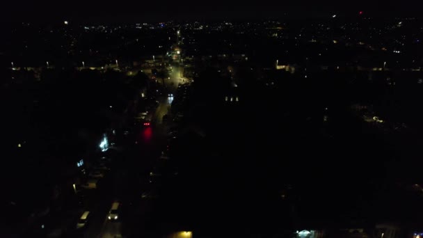 Vue Aérienne Ville Illuminée Pendant Nuit Noire Des Feux Artifice — Video