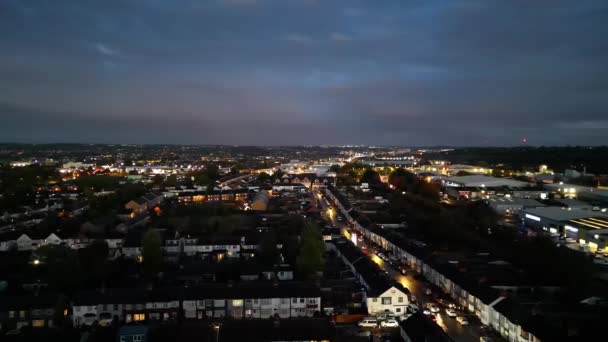 Luchtfoto Van Verlichte Britse Stad Tijdens Nacht Luton Engeland Verenigd — Stockvideo