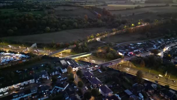 High Angle Footage Illuminated North Luton City England — стоковое видео