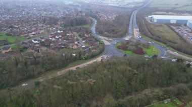 İngiltere 'nin Northamptonshire İlçesindeki Kettering Kasabasının Yüksek Açılı Görüntüleri 11 Ocak 2024 Soğuk, Bulutlu ve Yağmurlu Gününde