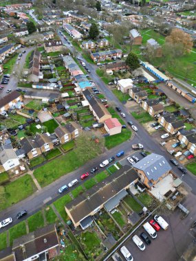 İngiltere 'nin Stevenage City şehir merkezinin en güzel yüksek açılı manzarası. 23 Şubat 2024