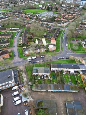 İngiltere 'nin Stevenage City şehir merkezinin en güzel yüksek açılı manzarası. 23 Şubat 2024