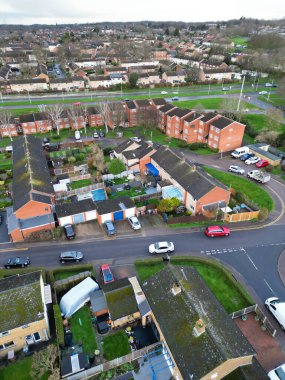 İngiltere 'nin Stevenage City şehir merkezinin en güzel yüksek açılı manzarası. 23 Şubat 2024