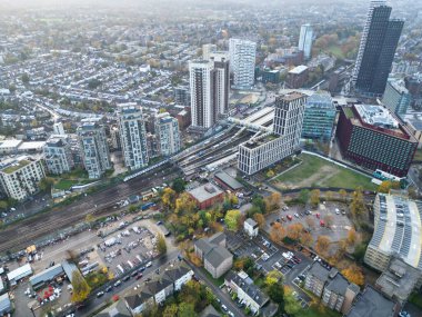 İngiltere 'nin Batı Croydon Londra şehrinin yüksek açılı görüntüsü. 20 Kasım 2023