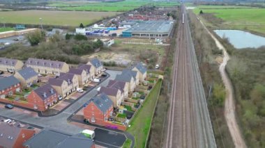 İngiltere 'nin Arlesey Kasabası. Görüntü Bulutlu ve Yağmurlu Gün 'de çekildi. 28 Şubat 2024